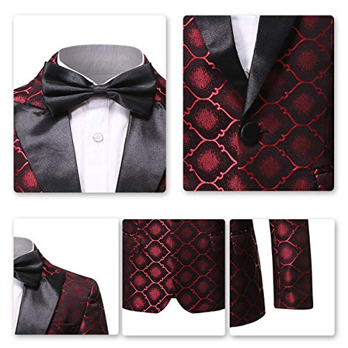 Boys Formal Blazer Slim Fit Outfit Chic Pattern for Tuxedo Suit Red