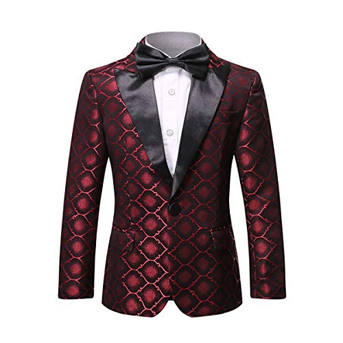 Boys Formal Blazer Slim Fit Outfit Chic Pattern for Tuxedo Suit Red