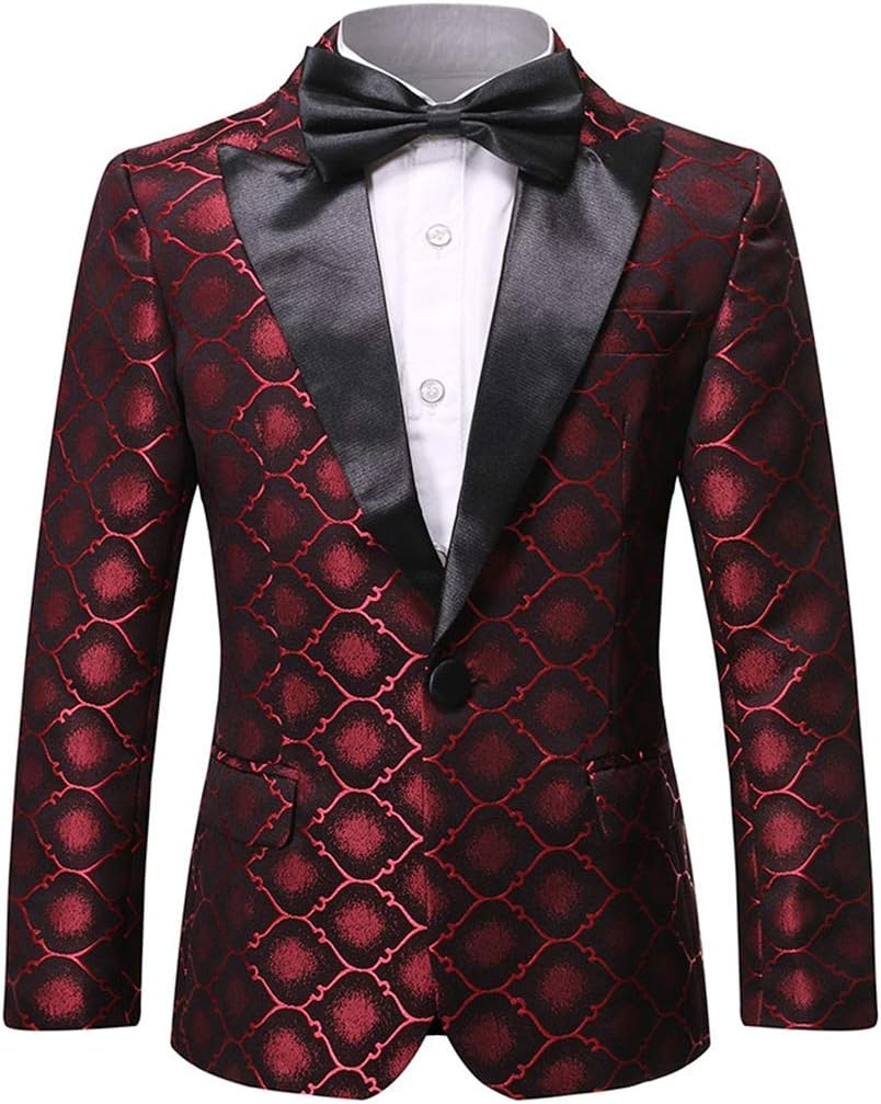 Boys Formal Blazer Slim Fit Outfit Chic Pattern for Tuxedo Suit Red
