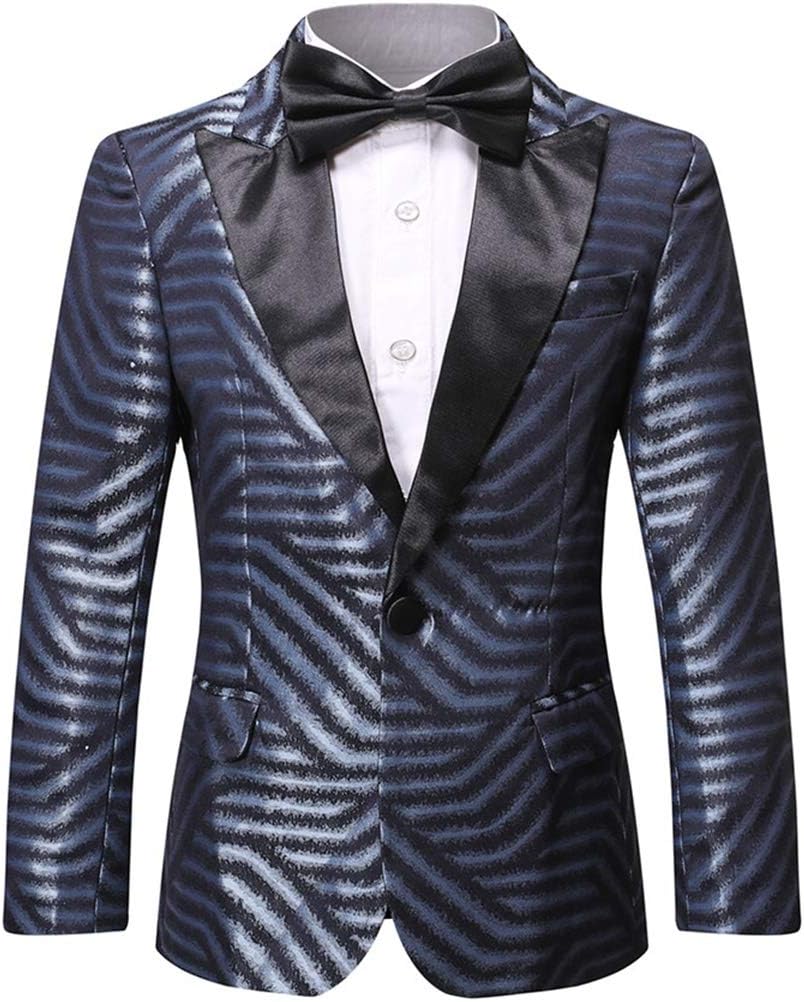 Boys Formal Blazer Slim Fit Outfit Chic Pattern for Tuxedo Suit Blue
