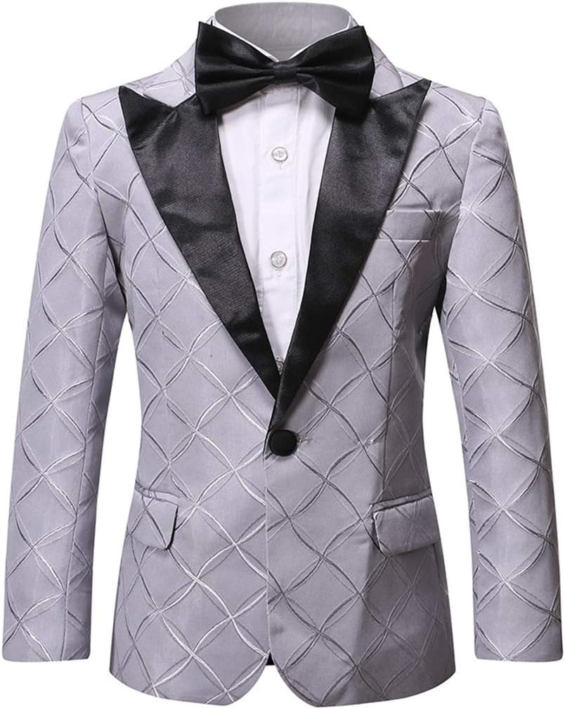 Boys Formal Blazer Slim Fit Outfit Chic Pattern for Tuxedo Suit Gray