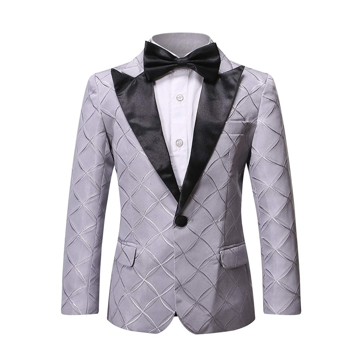 Boys Formal Blazer Slim Fit Outfit Chic Pattern for Tuxedo Suit Gray