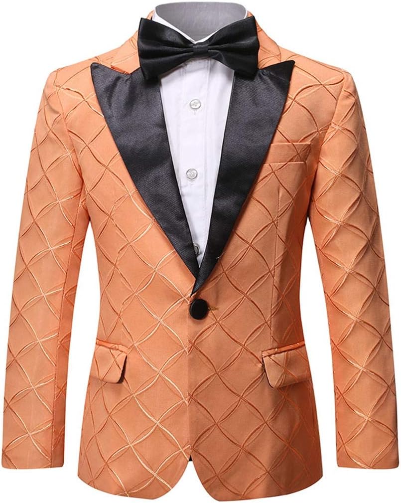 Boys Formal Blazer Slim Fit Outfit Chic Pattern for Tuxedo Suit Orange