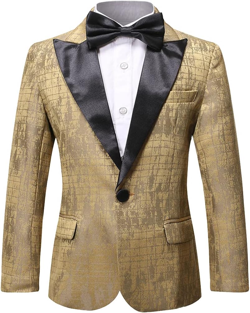 Boys Formal Blazer Slim Fit Outfit Chic Pattern for Tuxedo Suit Gold