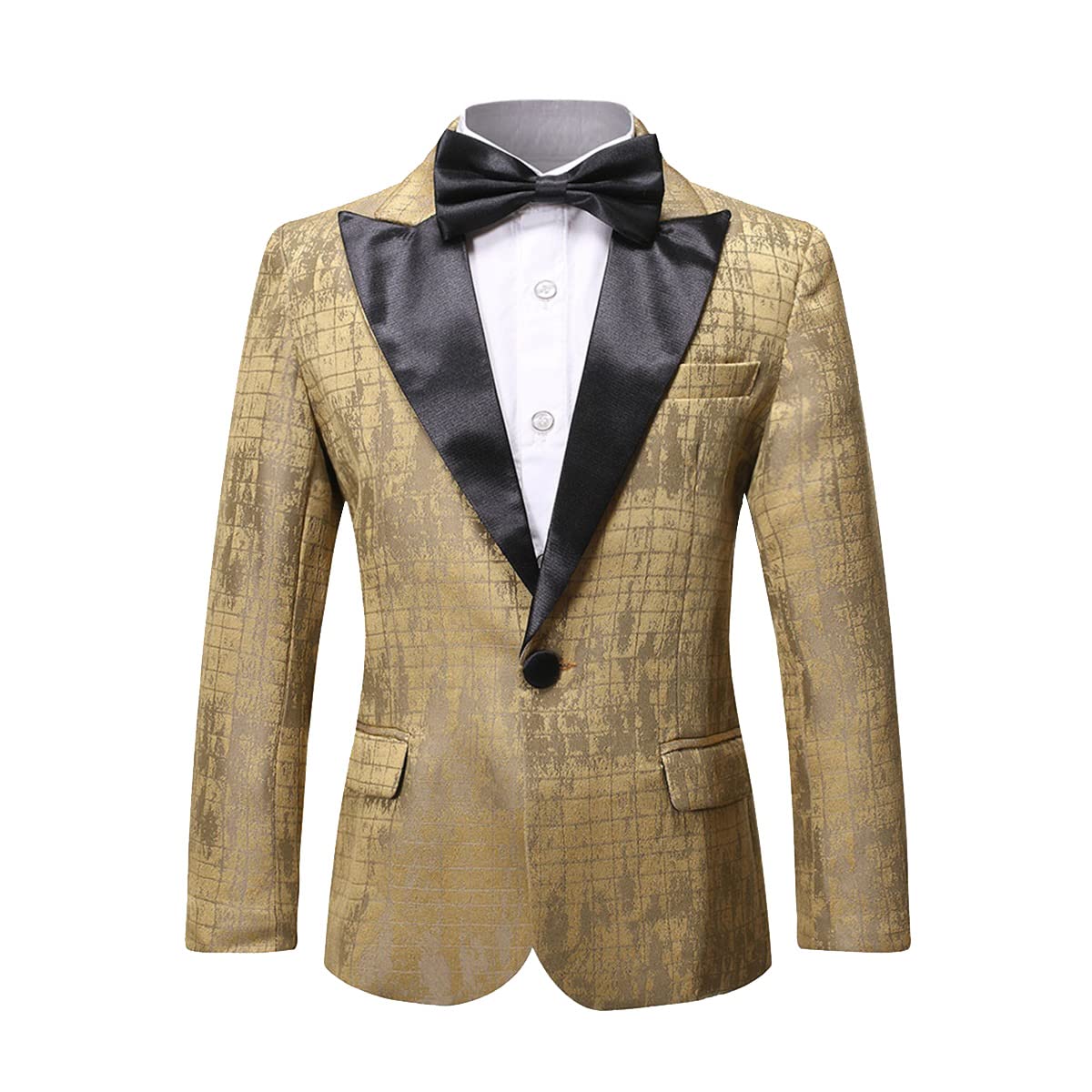 Boys Formal Blazer Slim Fit Outfit Chic Pattern for Tuxedo Suit Gold