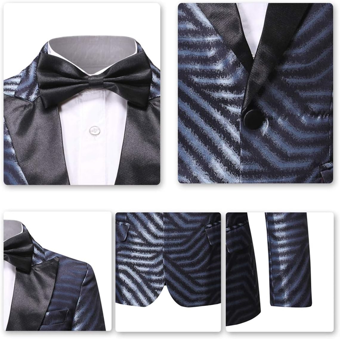 Boys Formal Blazer Slim Fit Outfit Chic Pattern for Tuxedo Suit Blue