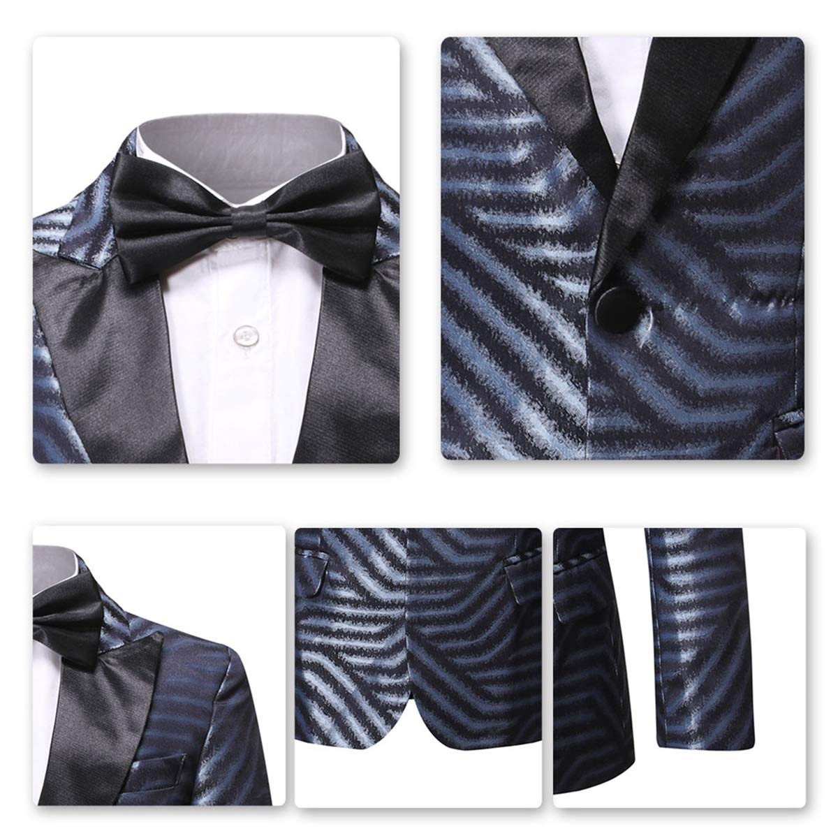 Boys Formal Blazer Slim Fit Outfit Chic Pattern for Tuxedo Suit Blue