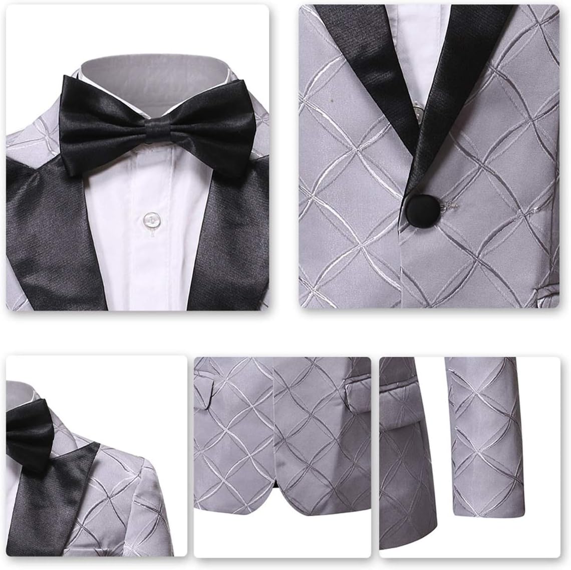 Boys Formal Blazer Slim Fit Outfit Chic Pattern for Tuxedo Suit Gray
