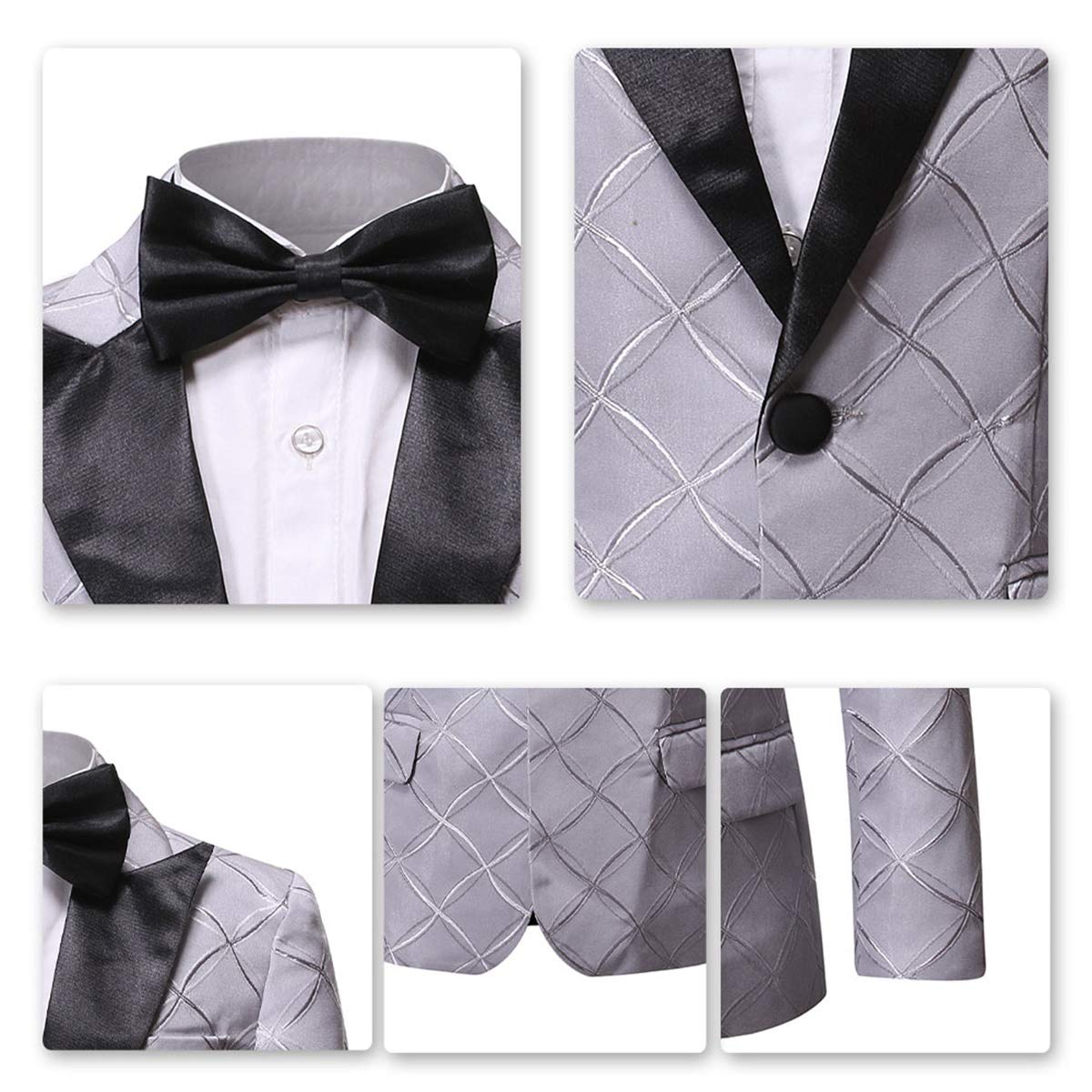 Boys Formal Blazer Slim Fit Outfit Chic Pattern for Tuxedo Suit Gray