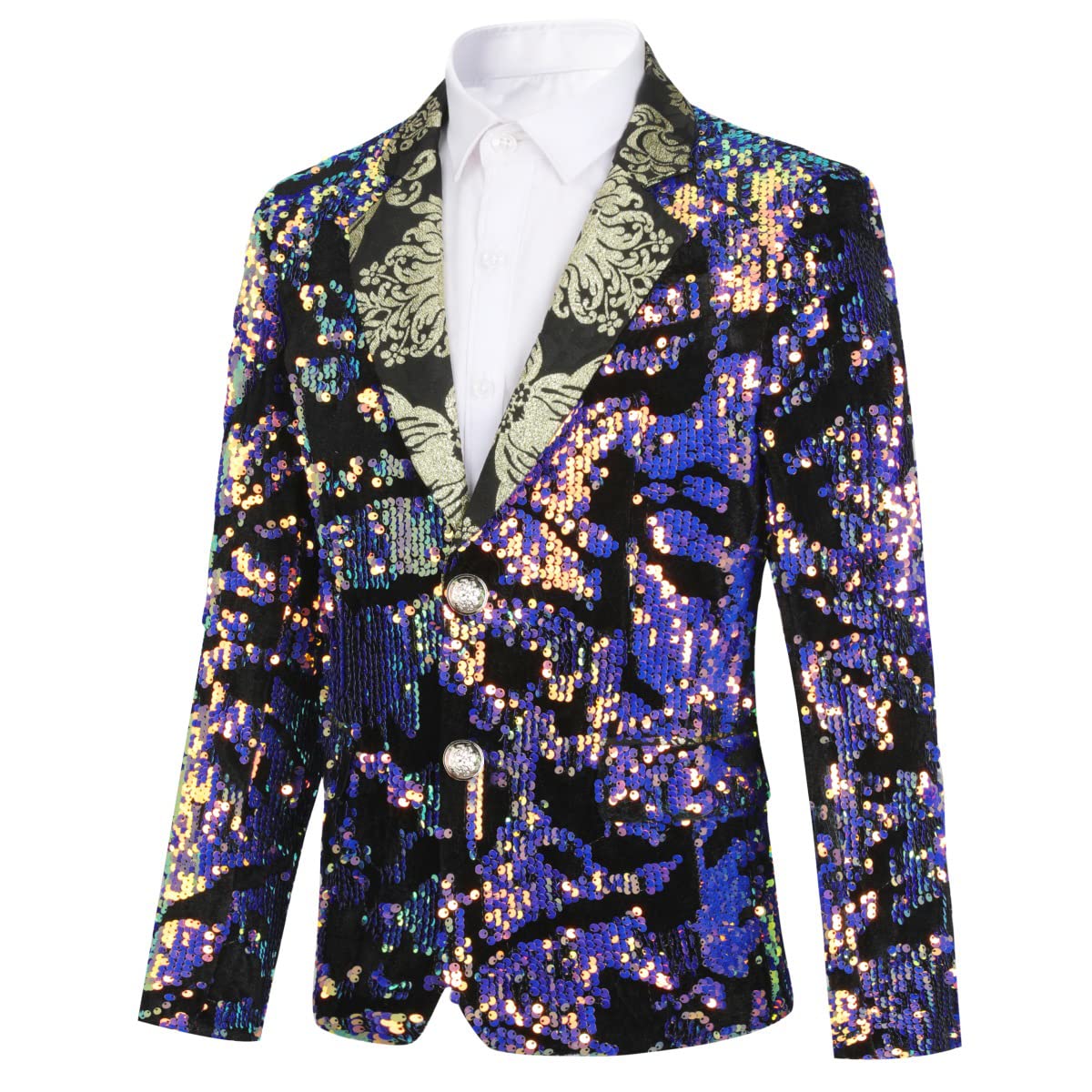 Boys Slim Fit Blazer Shiny Fashion Tuxedo Suit Jacket Sequin Notched Lapel 10 Years