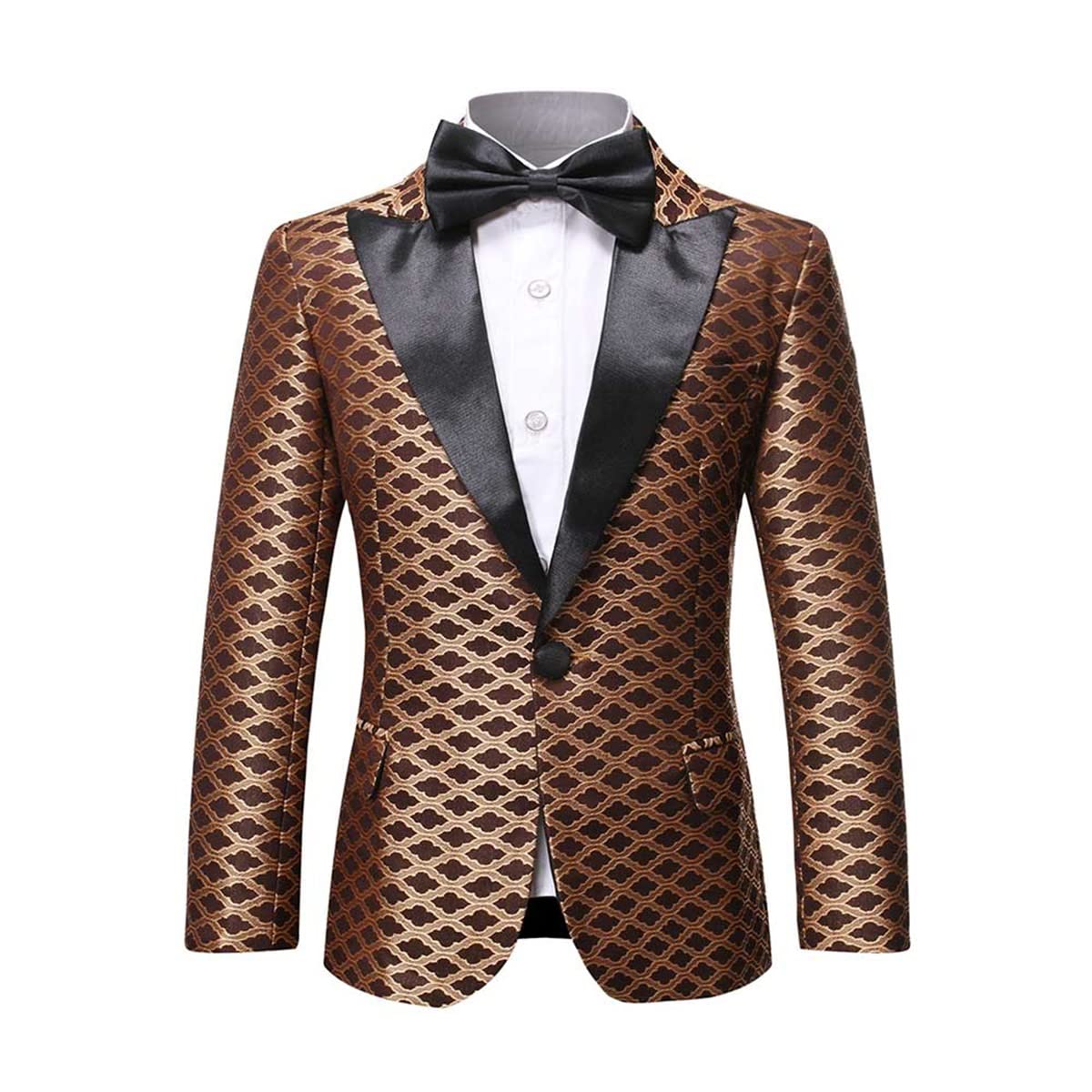 Boys Formal Blazer Slim Fit Outfit Chic Pattern for Tuxedo Suit Yellow