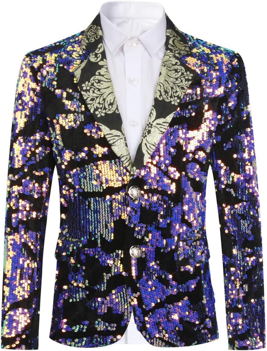 Boys Slim Fit Blazer Shiny Fashion Tuxedo Suit Jacket Sequin Notched Lapel 10 Years