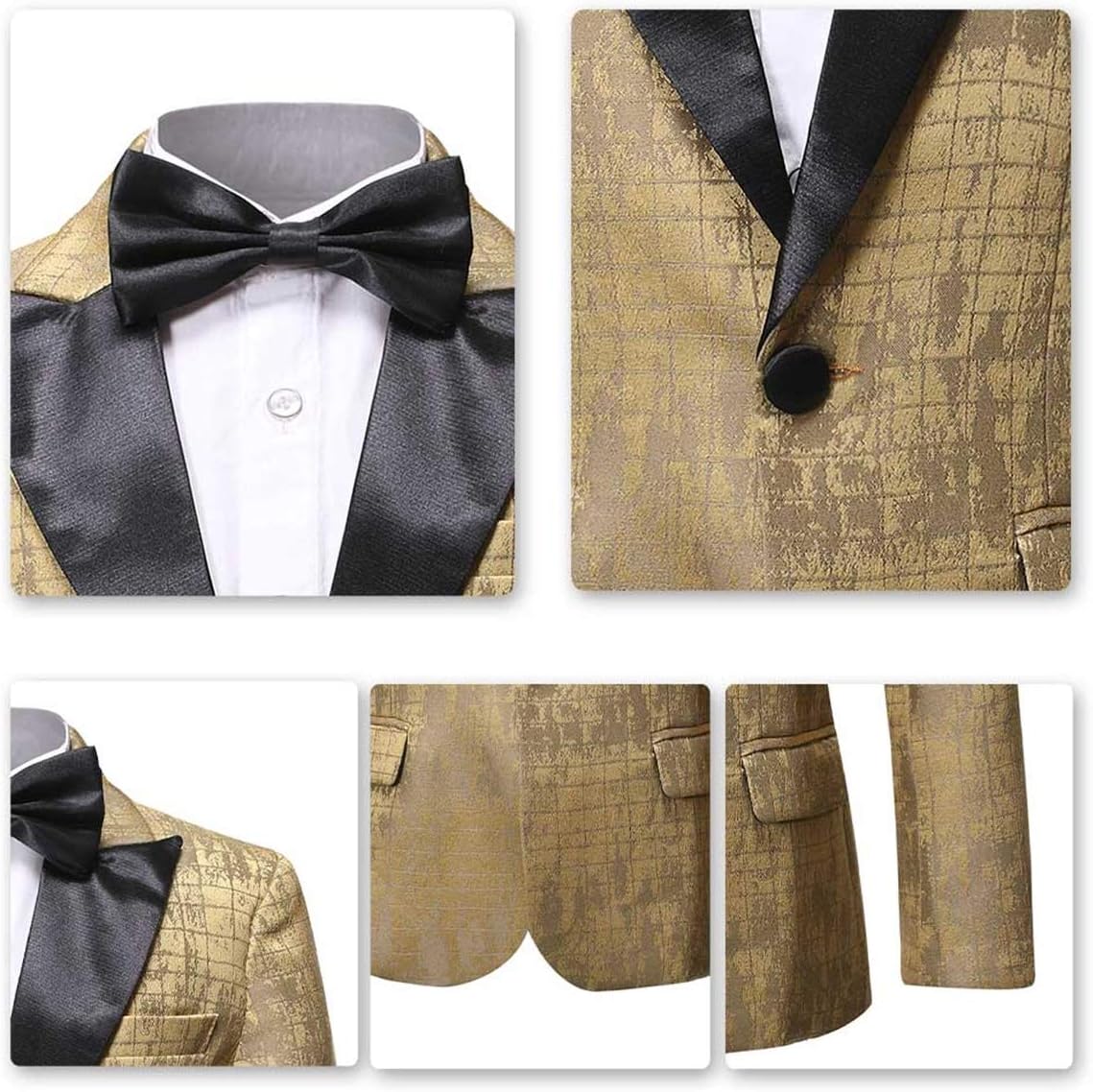 Boys Formal Blazer Slim Fit Outfit Chic Pattern for Tuxedo Suit Gold