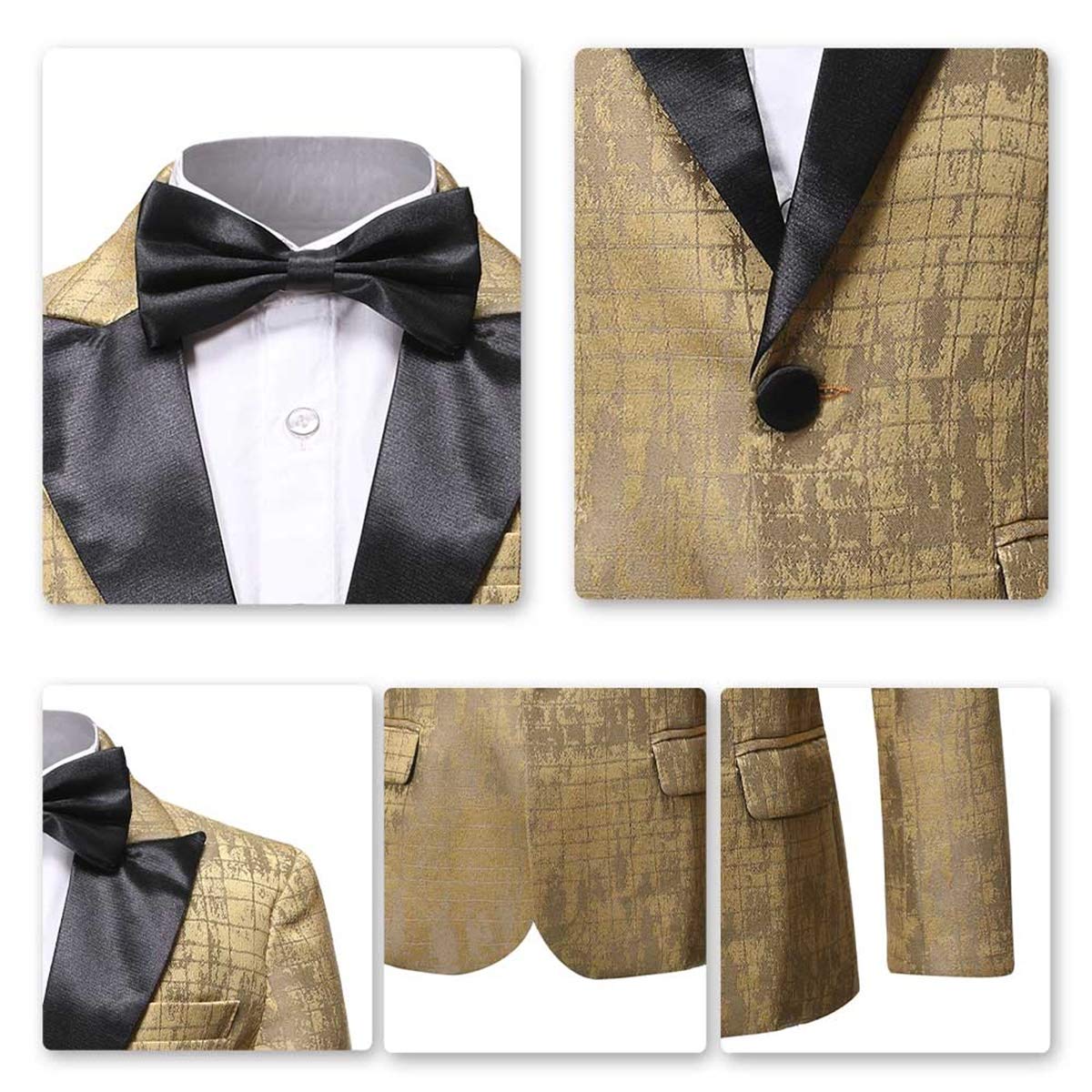Boys Formal Blazer Slim Fit Outfit Chic Pattern for Tuxedo Suit Gold