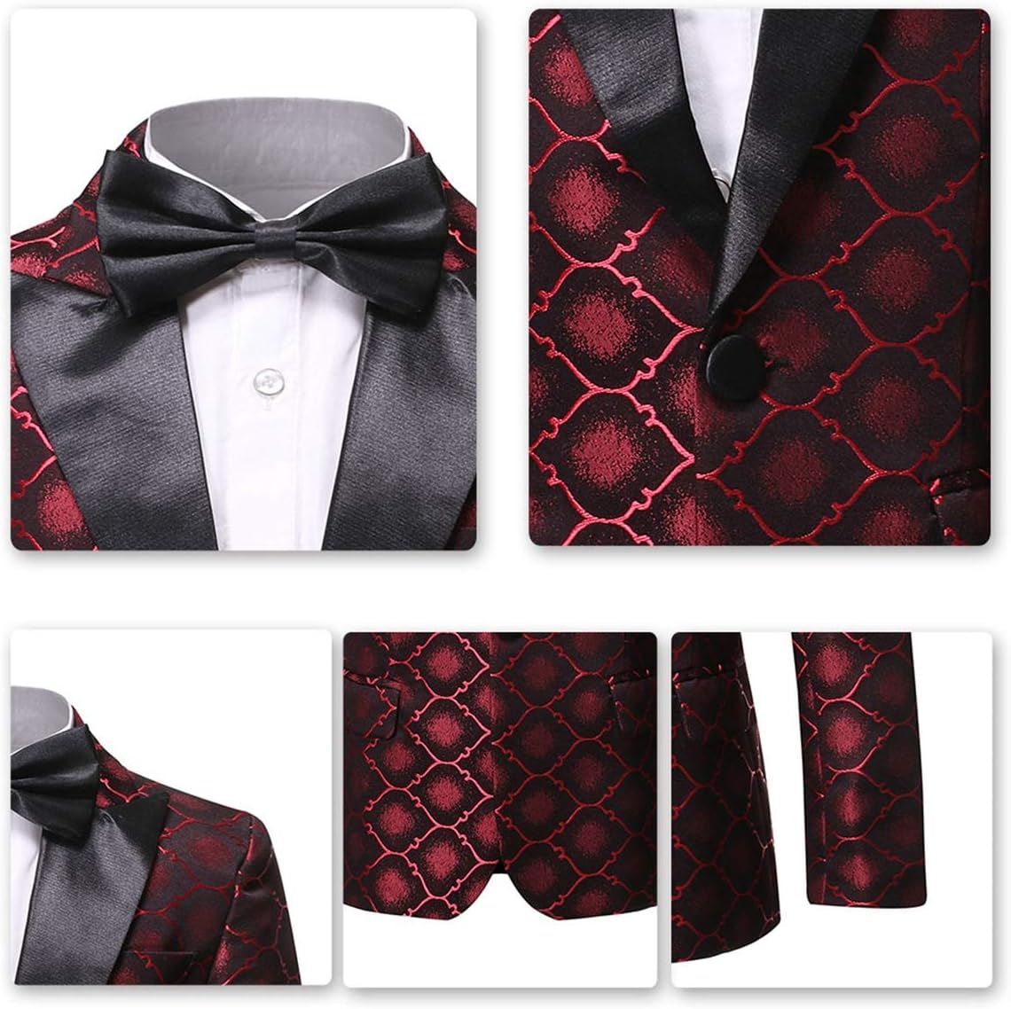 Boys Formal Blazer Slim Fit Outfit Chic Pattern for Tuxedo Suit Red