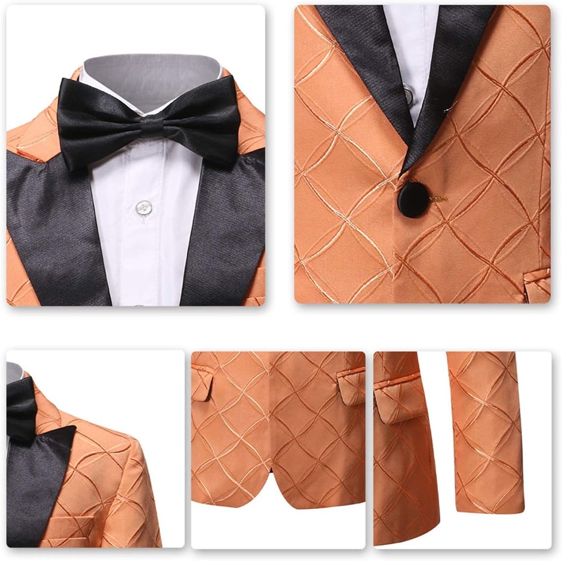Boys Formal Blazer Slim Fit Outfit Chic Pattern for Tuxedo Suit Orange