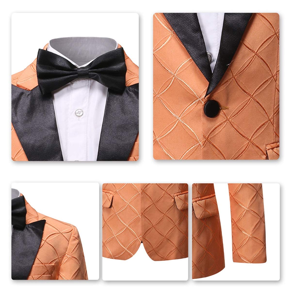 Boys Formal Blazer Slim Fit Outfit Chic Pattern for Tuxedo Suit Orange