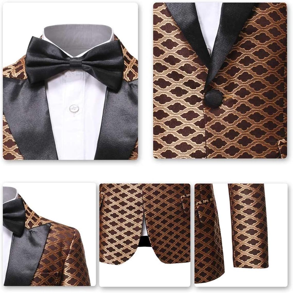 Boys Formal Blazer Slim Fit Outfit Chic Pattern for Tuxedo Suit Yellow