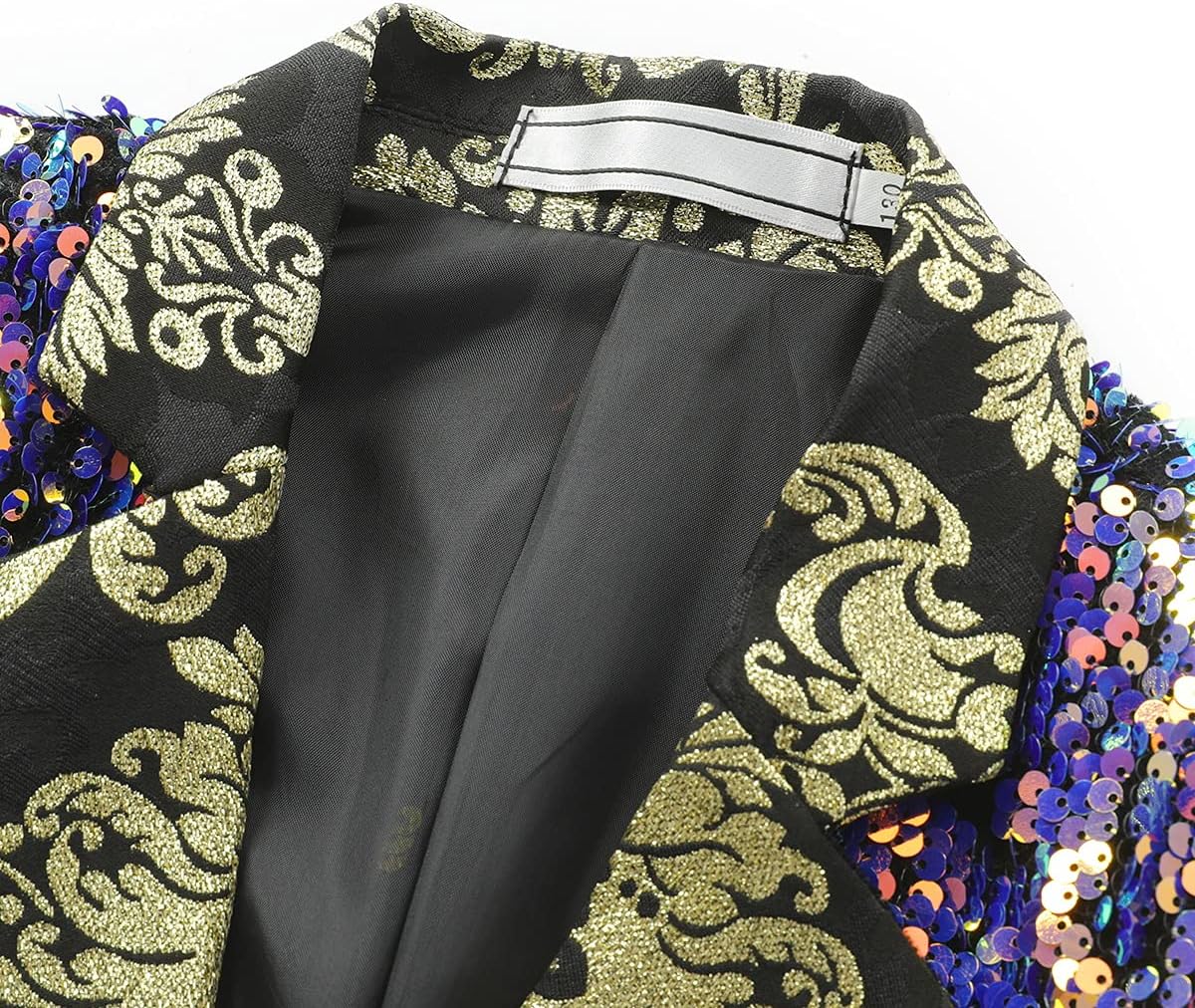 Boys Slim Fit Blazer Shiny Fashion Tuxedo Suit Jacket Sequin Notched Lapel 10 Years