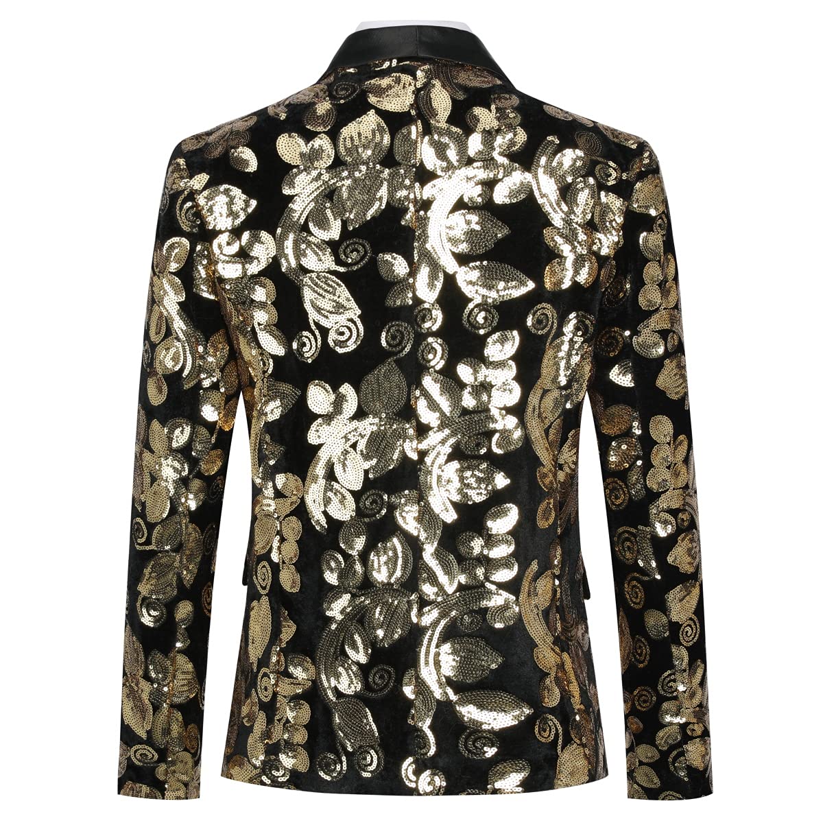 Boys Slim Fit Blazer Shiny Fashion Tuxedo Suit Jacket Golden Sequin Shawl Collar