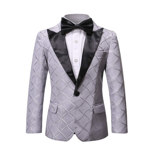 Boys Formal Blazer Slim Fit Outfit Chic Pattern for Tuxedo Suit Gray