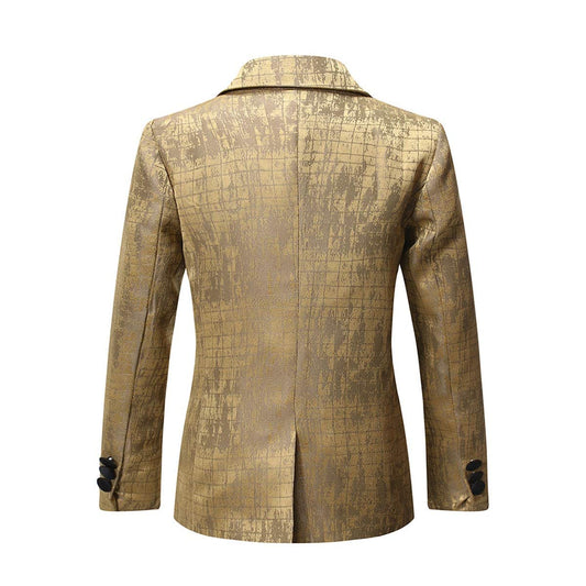 Boys Formal Blazer Slim Fit Outfit Chic Pattern for Tuxedo Suit Gold