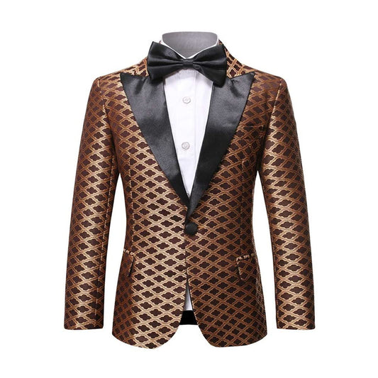 Boys Formal Blazer Slim Fit Outfit Chic Pattern for Tuxedo Suit Yellow