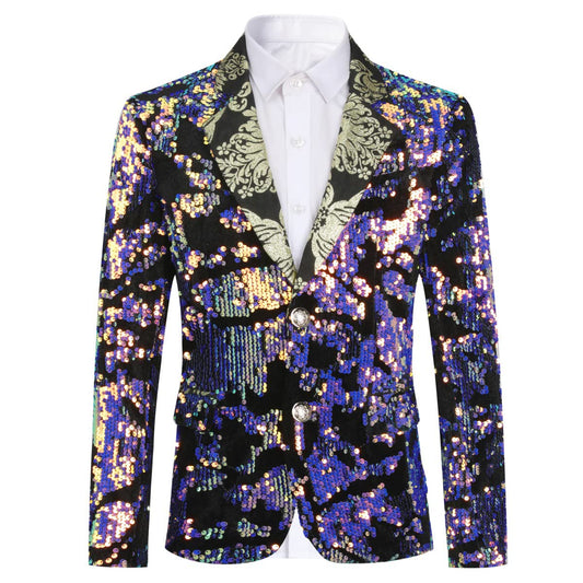 Boys Slim Fit Blazer Shiny Fashion Tuxedo Suit Jacket Sequin Notched Lapel 10 Years